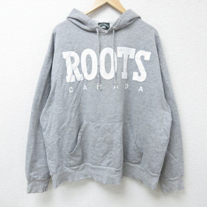 XL★古着 長袖 スウェット パーカー メンズ 00年代 00s ROOTS 大きいサイズ カナダ製 グレー 霜降り 25mar13 中古 スエット トレーナー トップス
