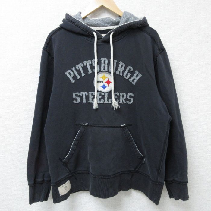 XL★古着 リーボック REEBOK 長袖 スウェット パーカー メンズ NFL ピッツバーグスティーラーズ 刺繍 黒 ブラック アメフト スーパーボウル 25mar13 中古 スエット トレーナー トップス