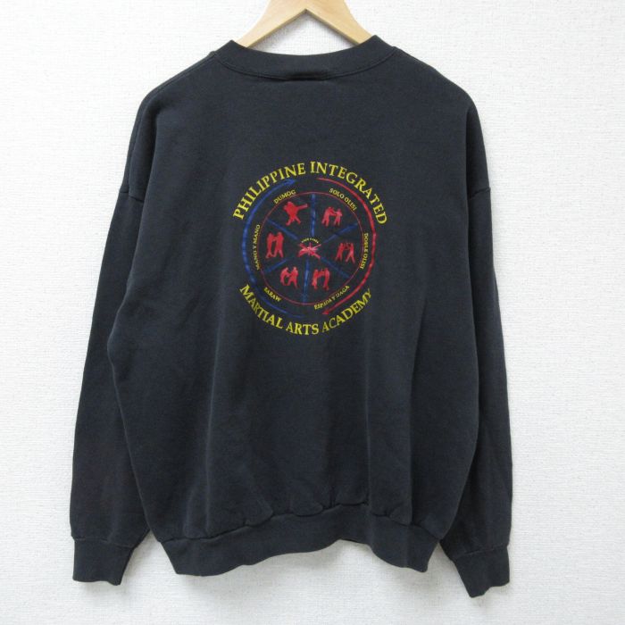 XL★古着 リー Lee 長袖 スウェット メンズ 90年代 90s 剣 クルーネック 黒 ブラック 25mar13 中古 スエット トレーナー トップス