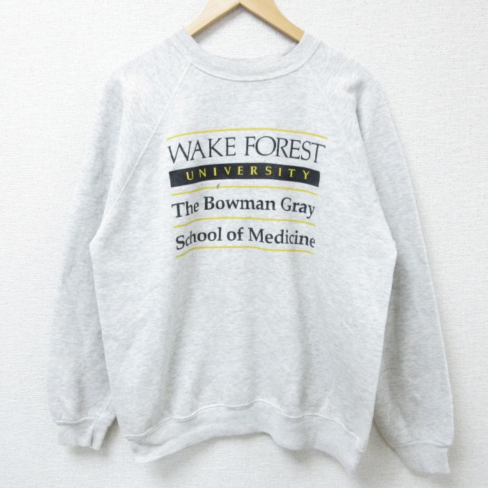 L★古着 ヘインズ Hanes 長袖 スウェット メンズ 80年代 80s ウエイクフォレスト 大学 クルーネック USA製 薄グレー 霜降り 25mar13 中古 スエット トレーナー トップス