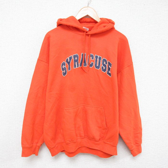 【50%OFF】XL★古着 長袖 スウェット パーカー メンズ 00年代 00s SYRACUSE 大きいサイズ オレンジ 25mar07 中古 スエット トレーナー トップス