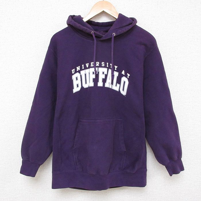 M★古着 MVスポーツ 長袖 スウェット パーカー メンズ 00年代 00s バッファロー 大学 紫 パープル 25mar07 中古 スエット トレーナー トップス
