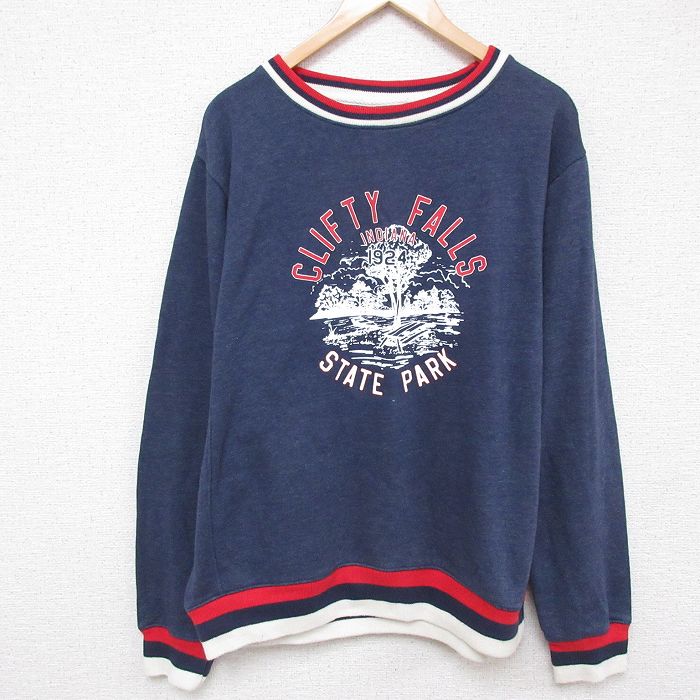 【50%OFF】XL★古着 MVスポーツ 長袖 スウェット メンズ FALLS CLIFTY クルーネック 紺 ネイビー 霜降り 25mar07 中古 スエット トレーナー トップス