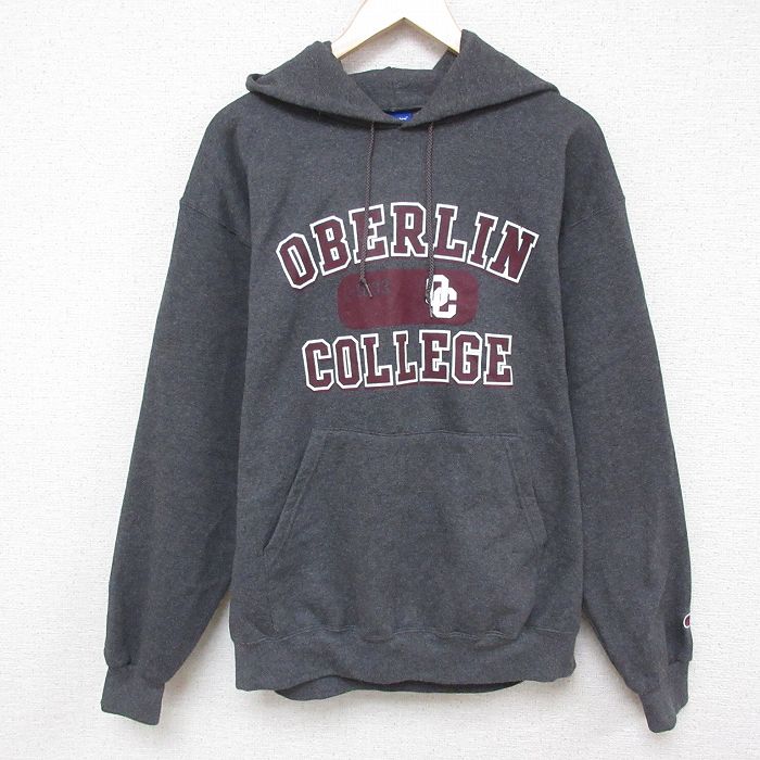 L★古着 チャンピオン Champion 長袖 スウェット パーカー メンズ 00年代 00s オーバリン カレッジ 濃グレー 霜降り 25mar07 中古 スエット トレーナー トップス