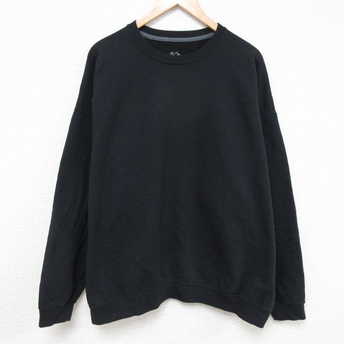 【20%OFF】XL★古着 フルーツオブザルーム 長袖 スウェット メンズ 無地 大きいサイズ クルーネック 黒 ブラック 25mar07 中古 スエット トレーナー トップス