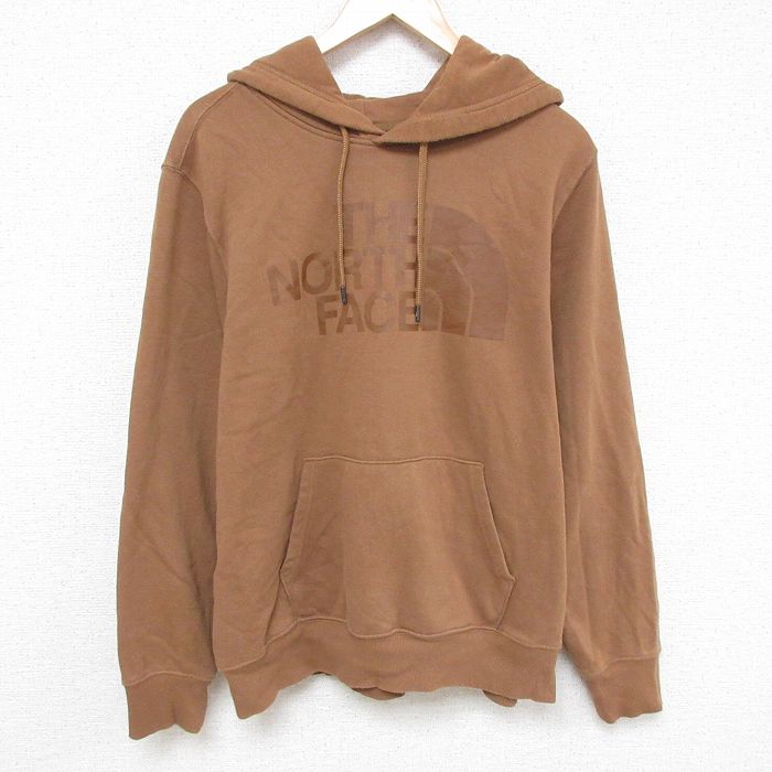 L★古着 ノースフェイス THE NORTH FACE 長袖 スウェット パーカー メンズ ビッグロゴ クルーネック 茶 ブラウン 25mar07 中古 スエット トレーナー トップス