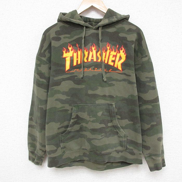 【20%OFF】XL★古着 長袖 スウェット パーカー メンズ 00年代 00s THRASHER スラッシャー 緑 グリーン 迷彩 【spe】 25mar07 中古 スエット トレーナー トップス