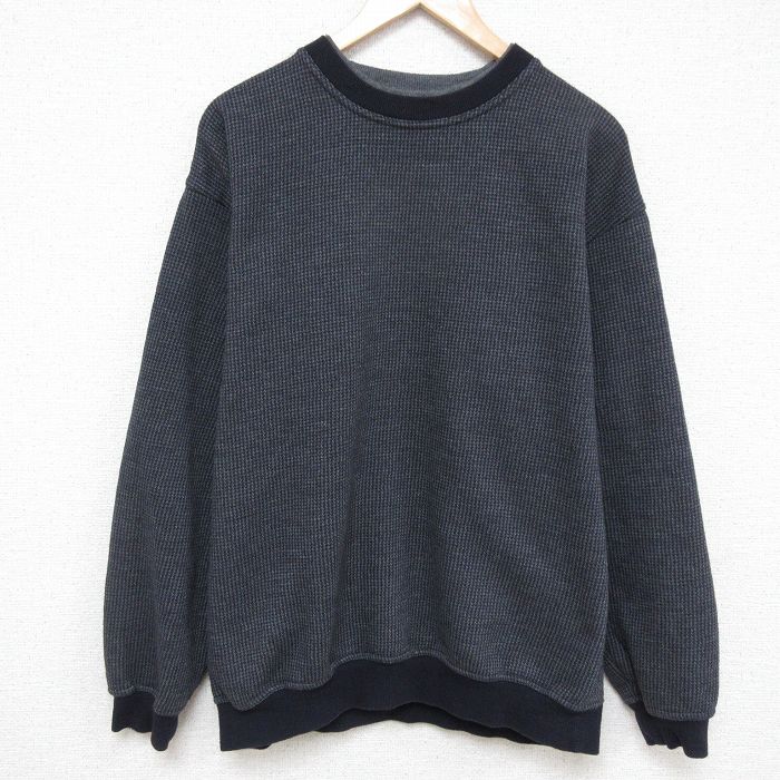 XL★古着 長袖 スウェット メンズ 00年代 00s 無地 クルーネック 濃グレー 25mar07 中古 スエット トレーナー トップス