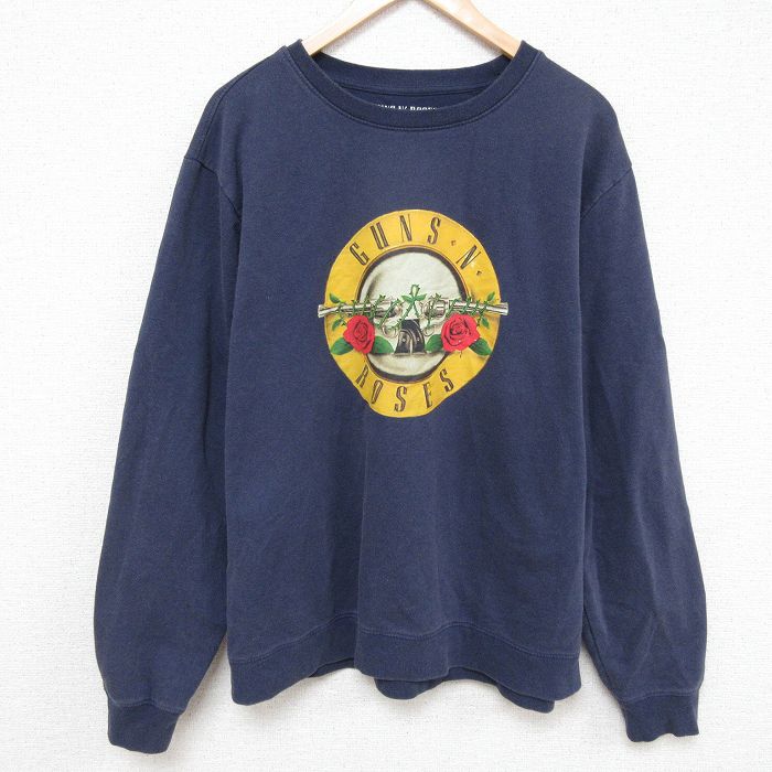 XL★古着 長袖 ロック バンド スウェット メンズ ガンズアンドローゼズ クルーネック 紺 ネイビー 25mar07 中古 スエット トレーナー トップス