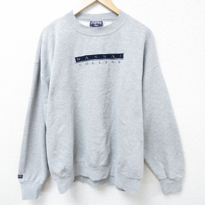 ジャンスポーツ 90s 長袖スウェット ナッソーカレッジ刺繍 グレー XL | 古着