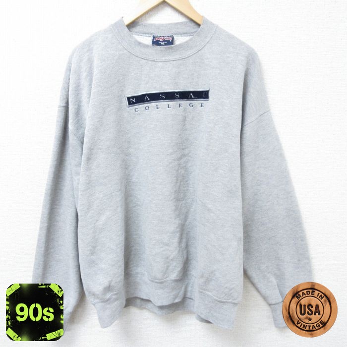 ジャンスポーツ 90s 長袖スウェット ナッソーカレッジ刺繍 グレー XL | 古着
