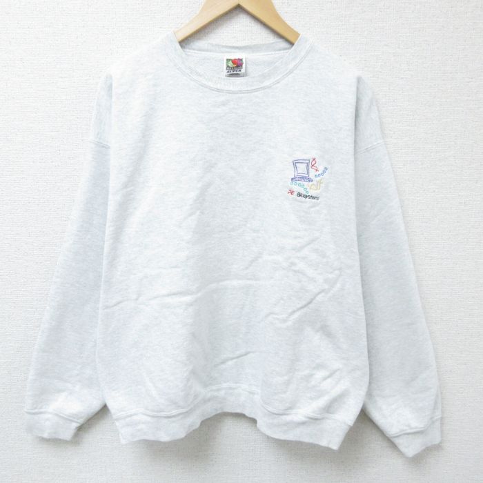 XL★古着 フルーツオブザルーム 長袖 スウェット メンズ 00年代 00s パソコン クルーネック 薄グレー 霜降り 25mar13 中古 スエット トレーナー トップス