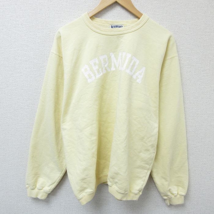 XL★古着 長袖 スウェット メンズ 00年代 00s バミューダ クルーネック カナダ製 薄黄 イエロー 25mar13 中古 スエット トレーナー トップス
