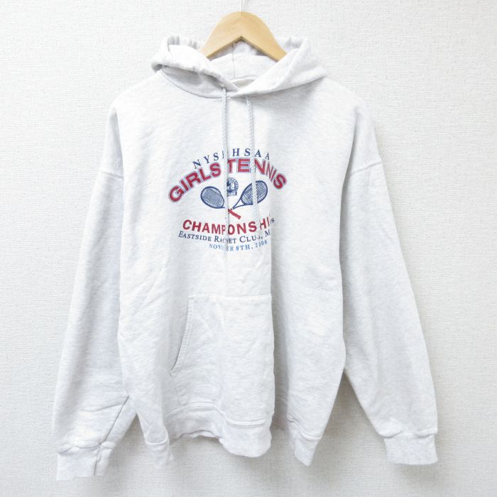 【50%OFF】XL★古着 長袖 スウェット パーカー メンズ 00年代 00s テニス 薄グレー 霜降り 25mar13 中古 スエット トレーナー トップス