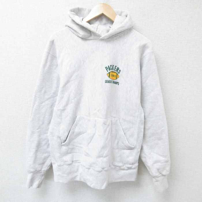 L★古着 長袖 スウェット パーカー メンズ 90年代 90s パッカーズ クルーネック USA製 グレー 霜降り 25mar13 中古 スエット トレーナー トップス