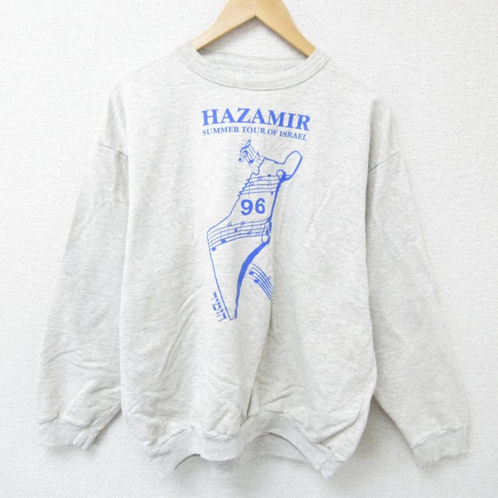 【50%OFF】XL★古着 長袖 スウェット メンズ 90年代 90s 音符 クルーネック グレー 霜降り 25mar13 中古 スエット トレーナー トップス