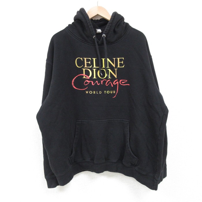 【50%OFF】XL★古着 ロック バンド 長袖 スウェット パーカー メンズ セリーヌディオン 大きいサイズ 黒 ブラック 【spe】 25mar13 中古 スエット トレーナー トップス