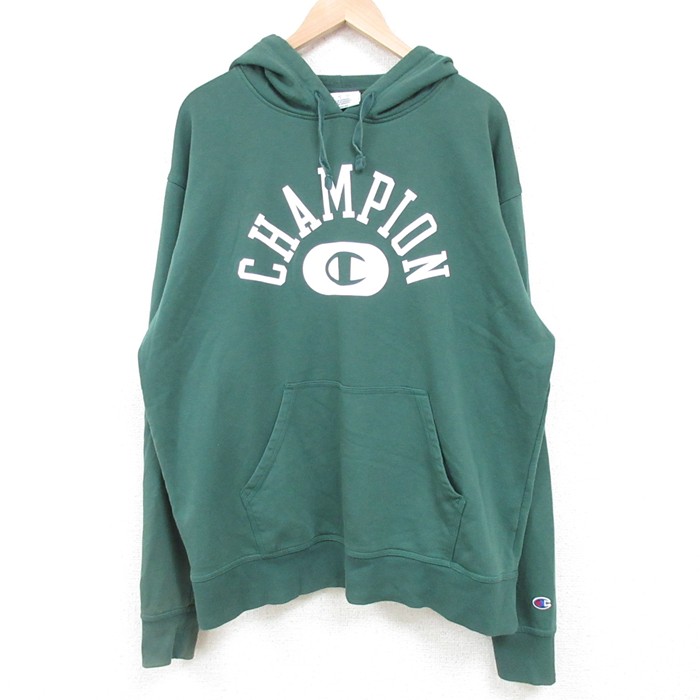 XL★古着 チャンピオン Champion 長袖 スウェット パーカー メンズ 00年代 00s ビッグロゴ 緑 グリーン 25mar13 中古 スエット トレーナー トップス