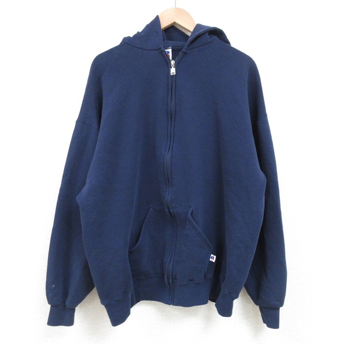 XL★古着 ラッセル 長袖 フルジップ スウェット パーカー メンズ 00年代 00s 無地 大きいサイズ 紺 ネイビー 【spe】 25mar13 中古 スエット トレーナー トップス