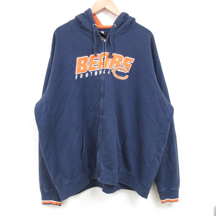 XL★古着 長袖 フルジップ スウェット パーカー メンズ 00年代 00s NFL シカゴベアーズ 大きいサイズ 紺 ネイビー フード内側サーマル アメフト スーパーボウル 25mar13 中古 スエット トレーナー トップス