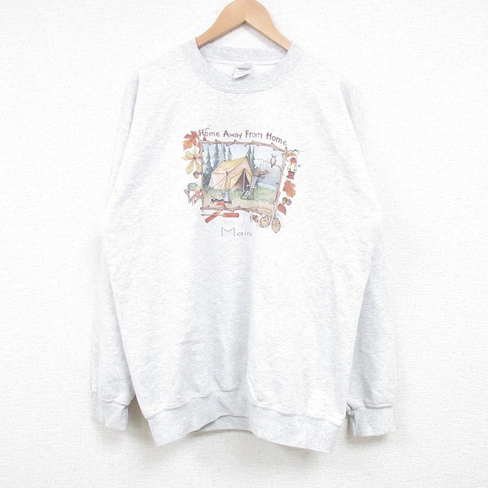 【50%OFF】L★古着 長袖 スウェット メンズ 00年代 00s テント Maine クルーネック 薄グレー 霜降り 25mar13 中古 スエット トレーナー トップス