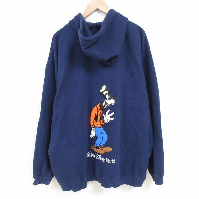 XL★古着 長袖 フルジップ スウェット パーカー メンズ 00年代 00s ディズニー DISNEY グーフィー 刺繍 大きいサイズ 紺 ネイビー 25mar07 中古 スエット トレーナー トップス