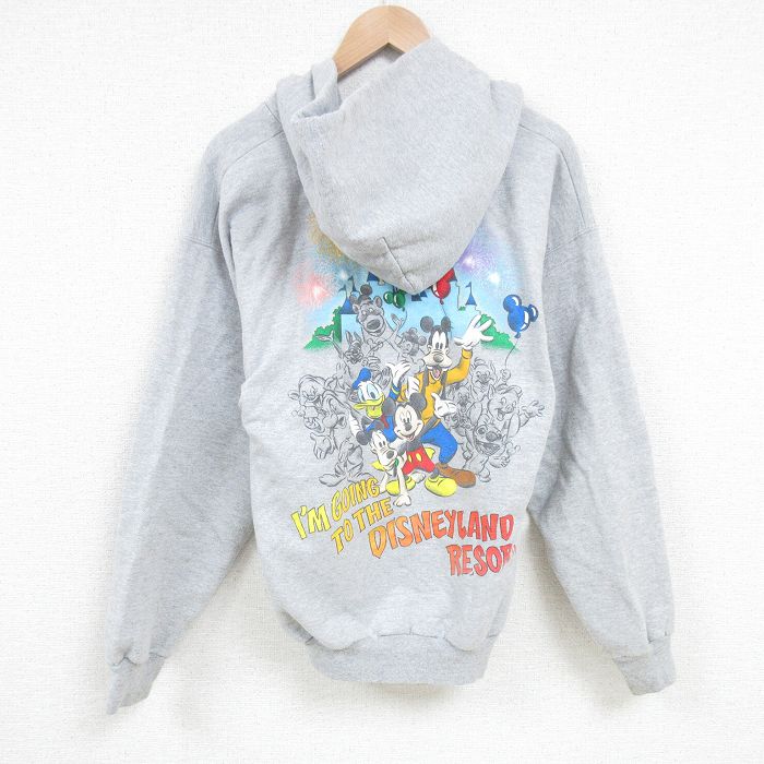 XL★古着 ヘインズ Hanes 長袖 フルジップ スウェット パーカー メンズ ディズニー DISNEY ミッキー MICKEY MOUSE グレー 霜降り 25mar07 中古 スエット トレーナー トップス