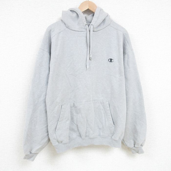 XL★古着 チャンピオン Champion 長袖 スウェット パーカー メンズ 00年代 00s ワンポイントロゴ 大きいサイズ グレー 霜降り 25mar07 中古 スエット トレーナー トップス