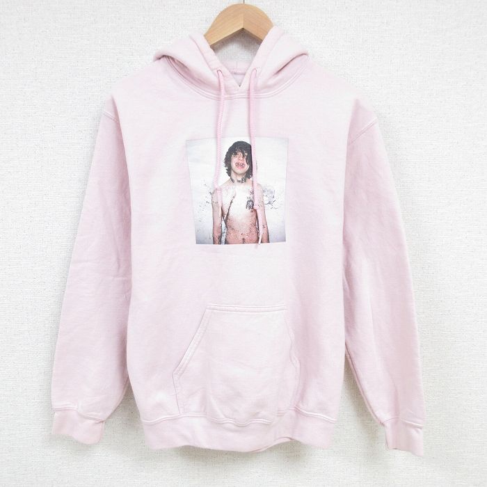 M★古着 長袖 ヒップホップ ラップ スウェット パーカー メンズ リルザン 薄ピンク 25mar07 中古 スエット トレーナー トップス