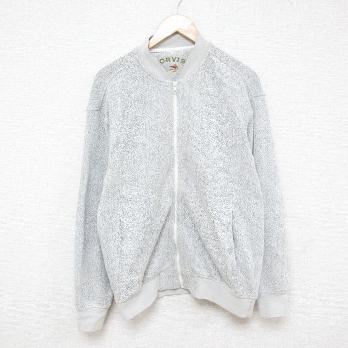 L★古着 オービス ORVIS 長袖 フルジップ スウェット メンズ 無地 グレー 霜降り 25mar08 中古 スエット トレーナー トップス