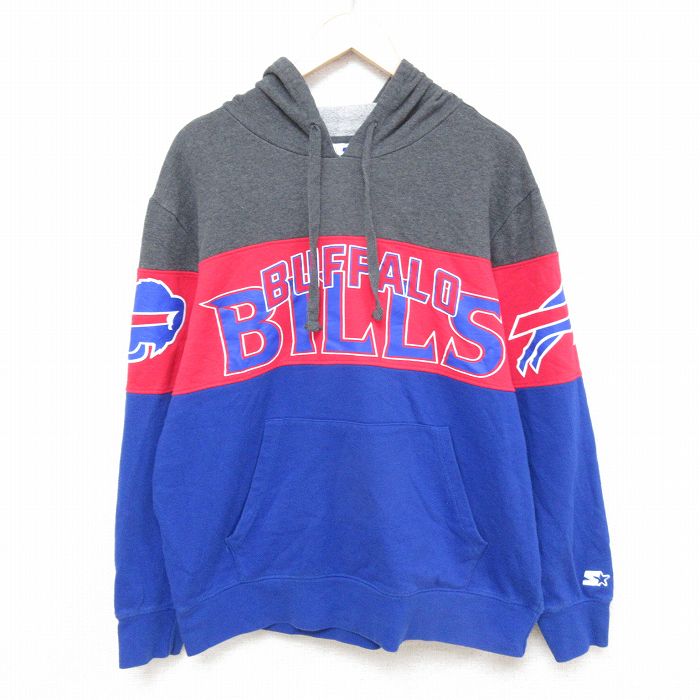 XL★古着 スターター STARTER 長袖 スウェット パーカー メンズ 00年代 00s NFL バッファロービルズ マルチカラー 青他 ブルー 霜降り アメフト スーパーボウル 25mar08 中古 スエット トレーナー トップス