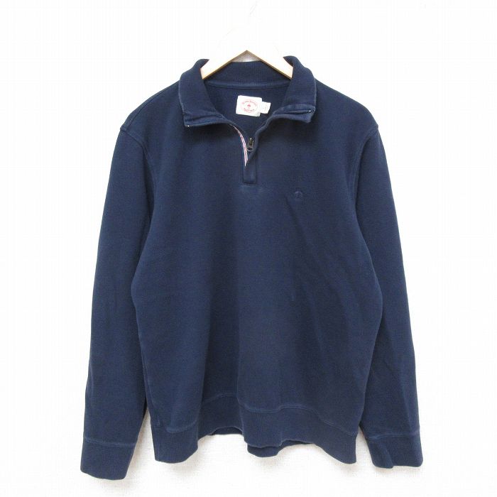 L★古着 ブルックスブラザーズ BROOKS BROTHERS Brooks Brothers 長袖 ブランド ハーフジップ スウェット メンズ ワンポイントロゴ 紺 ネイビー 25mar08 中古 スエット トレーナー トップス
