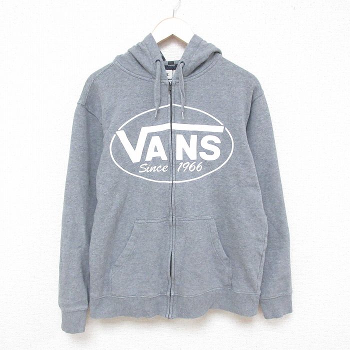 M★古着 バンズ VANS 長袖 フルジップ スウェット パーカー メンズ ビッグロゴ グレー 霜降り 25mar08 中古 スエット トレーナー トップス