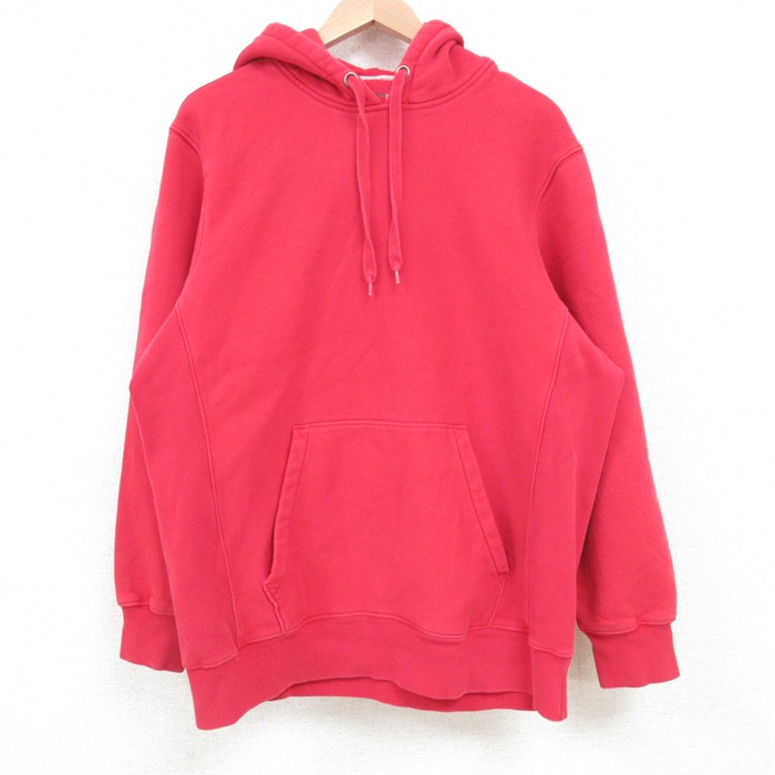 L★古着 長袖 スウェット パーカー メンズ 無地 赤 レッド 25mar08 中古 スエット トレーナー トップス