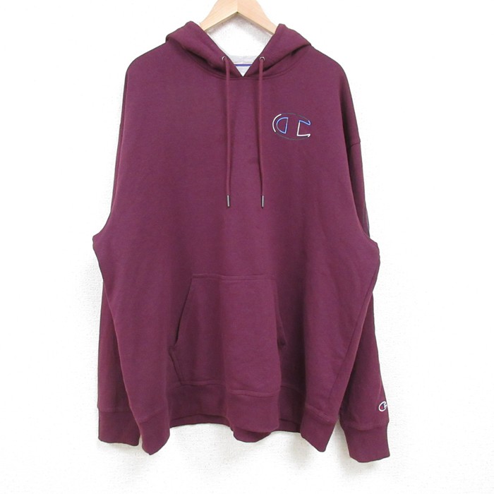 XL★古着 チャンピオン Champion 長袖 スウェット パーカー メンズ ビッグロゴ 大きいサイズ 紫 パープル 25mar08 中古 スエット トレーナー トップス