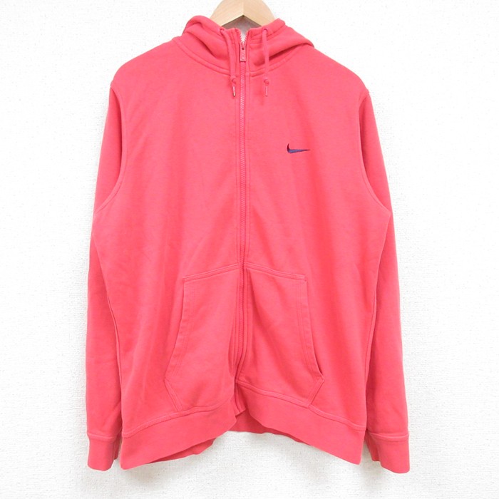 L★古着 ナイキ NIKE 長袖 フルジップ スウェット パーカー メンズ ワンポイントロゴ 濃ピンク 25mar08 中古 スエット トレーナー トップス