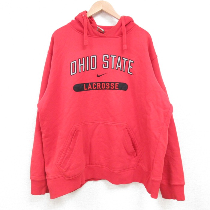 XL★古着 ナイキ NIKE 長袖 スウェット パーカー メンズ 00年代 00s オハイオ センタースウォッシュ 大きいサイズ 赤 レッド 25mar08 中古 スエット トレーナー トップス