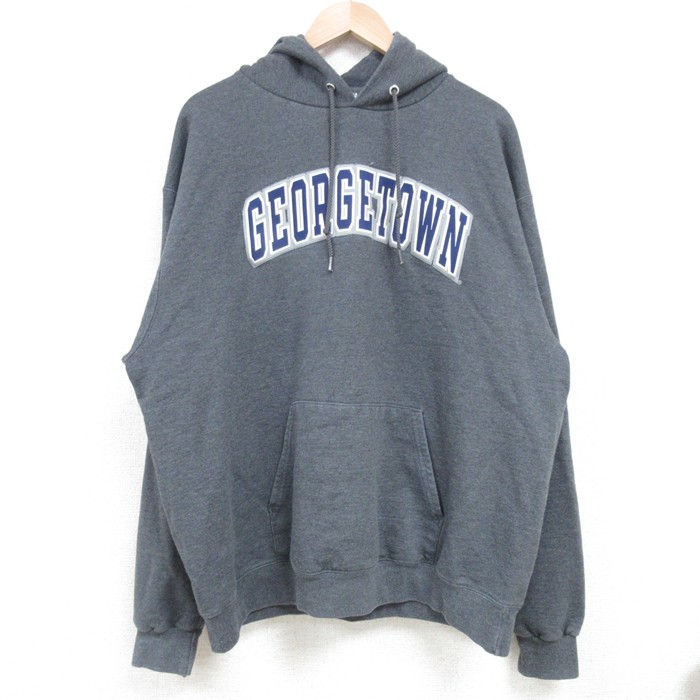 XL★古着 チャンピオン Champion 長袖 スウェット パーカー メンズ GEORGETOWN 濃グレー 霜降り 25mar08 中古 スエット トレーナー トップス