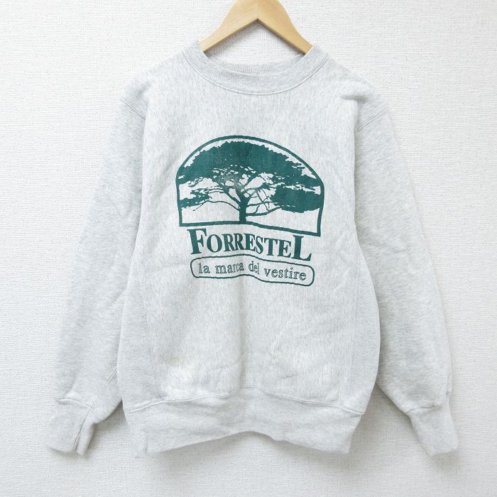 【50%OFF】L★古着 長袖 スウェット メンズ 90年代 90s 木 クルーネック USA製 薄グレー 霜降り 【spe】 25mar10 中古 スエット トレーナー トップス