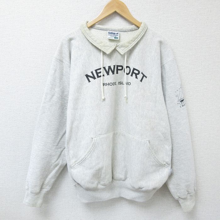 XL★古着 ケルスポーツ 長袖 スウェット メンズ 90年代 90s NEWPORT 大きいサイズ 襟付き USA製 薄グレー 霜降り 【spe】 25mar10 中古 スエット トレーナー トップス