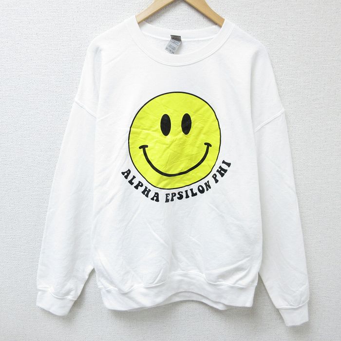 XL★古着 長袖 スウェット メンズ 00年代 00s スマイル 大きいサイズ クルーネック 白 ホワイト 【spe】 25mar10 中古 スエット トレーナー トップス