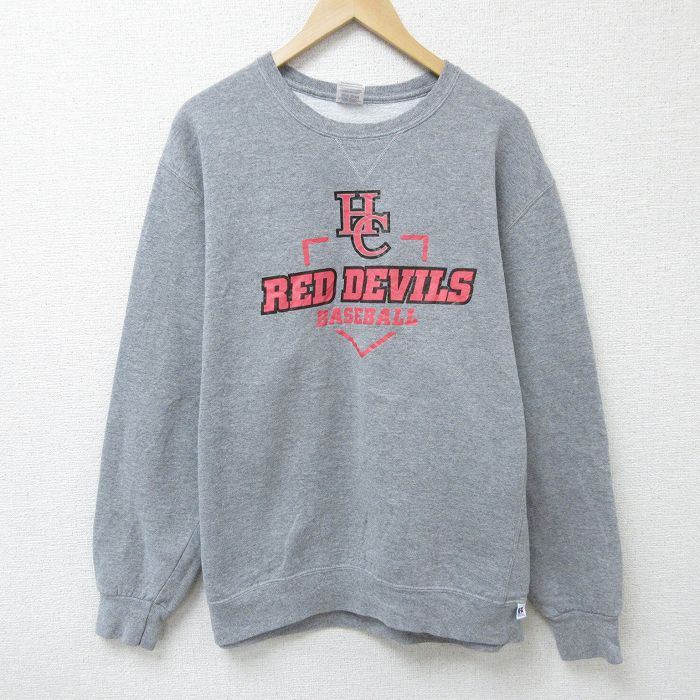 【50%OFF】XL★古着 ラッセル 長袖 スウェット メンズ 00年代 00s RED DEVILS クルーネック グレー 霜降り 25mar10 中古 スエット トレーナー トップス