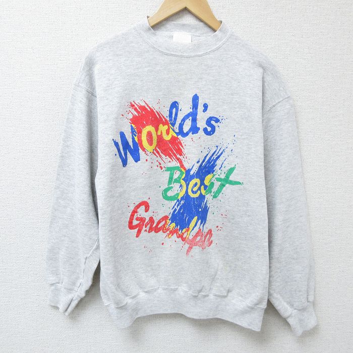 M★古着 TULTEX 長袖 スウェット メンズ 00年代 00s Worlds Best Gradpa クルーネック 薄グレー 霜降り 25mar10 中古 スエット トレーナー トップス
