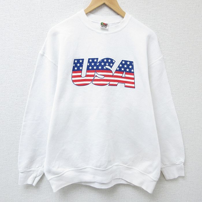 XL★古着 フルーツオブザルーム 長袖 スウェット メンズ 00年代 00s USA クルーネック 白 ホワイト 25mar10 中古 スエット トレーナー トップス