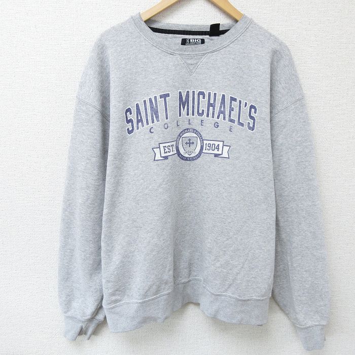 XL★古着 長袖 スウェット メンズ 00年代 00s セントマイケルズ カレッジ 大きいサイズ クルーネック グレー 霜降り 25mar10 中古 スエット トレーナー トップス