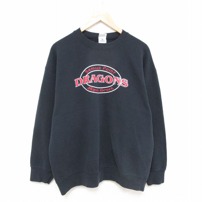 【50%OFF】XL★古着 フルーツオブザルーム 長袖 スウェット メンズ 00年代 00s ドラゴンズ クルーネック 黒 ブラック 25mar14 中古 スエット トレーナー トップス