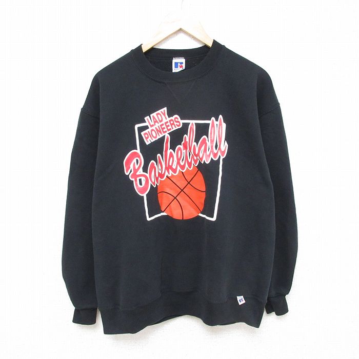 【50%OFF】L★古着 ラッセル 長袖 スウェット メンズ 90年代 90s バスケットボール クルーネック USA製 黒 ブラック 【spe】 25mar14 中古 スエット トレーナー トップス
