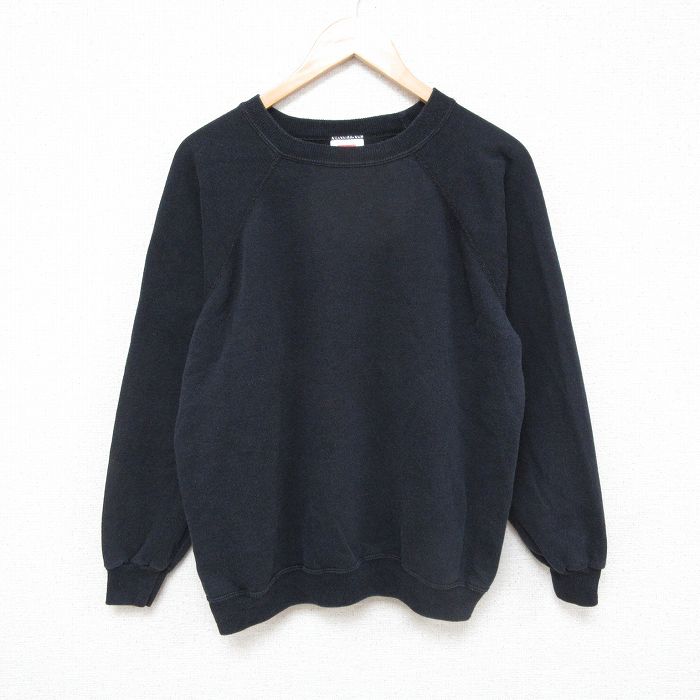L★古着 ヘインズ Hanes 長袖 スウェット メンズ 90年代 90s 無地 ラグラン クルーネック 黒 ブラック 25mar14 中古 スエット トレーナー トップス