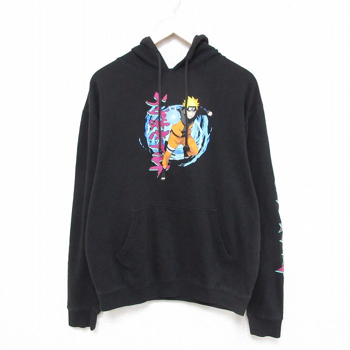 L★古着 リップルジャンクション 長袖 スウェット パーカー メンズ アニメ NARUTO ナルト疾風伝 黒 ブラック 25mar14 中古 スエット トレーナー トップス