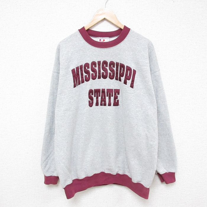 XL★古着 長袖 スウェット メンズ 90年代 90s ミシシッピ クルーネック USA製 グレー 霜降り 25mar14 中古 スエット トレーナー トップス